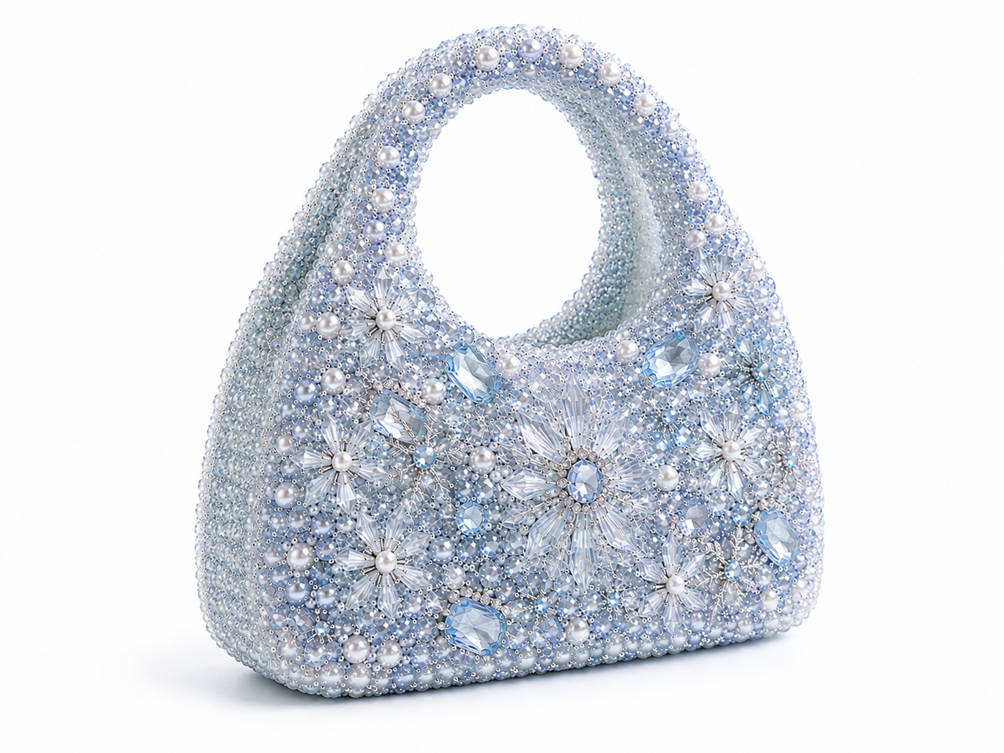 Ice Blue Floral Crystal Beaded Handbag