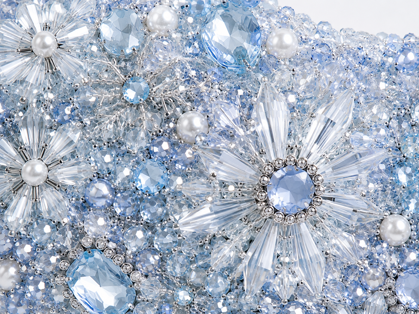 Ice Blue Floral Crystal Beaded Handbag
