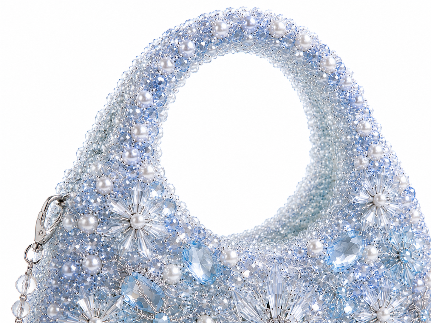 Ice Blue Floral Crystal Beaded Handbag