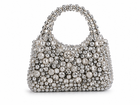 Silver Crystal Beaded Handbag