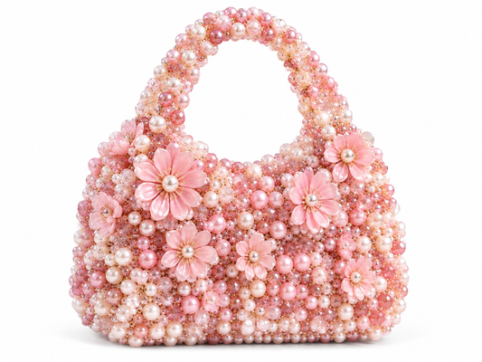 Blush Pink Floral Pearl Beaded Handbag