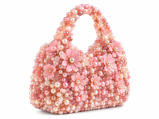 Blush Pink Floral Pearl Beaded Handbag