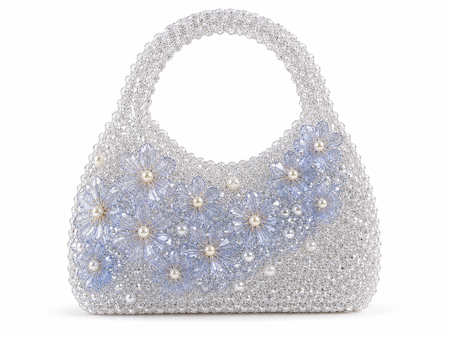 Ice Blue Floral Crystal Beaded Handbag