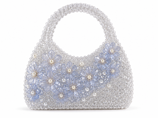 Ice Blue Floral Crystal Beaded Handbag