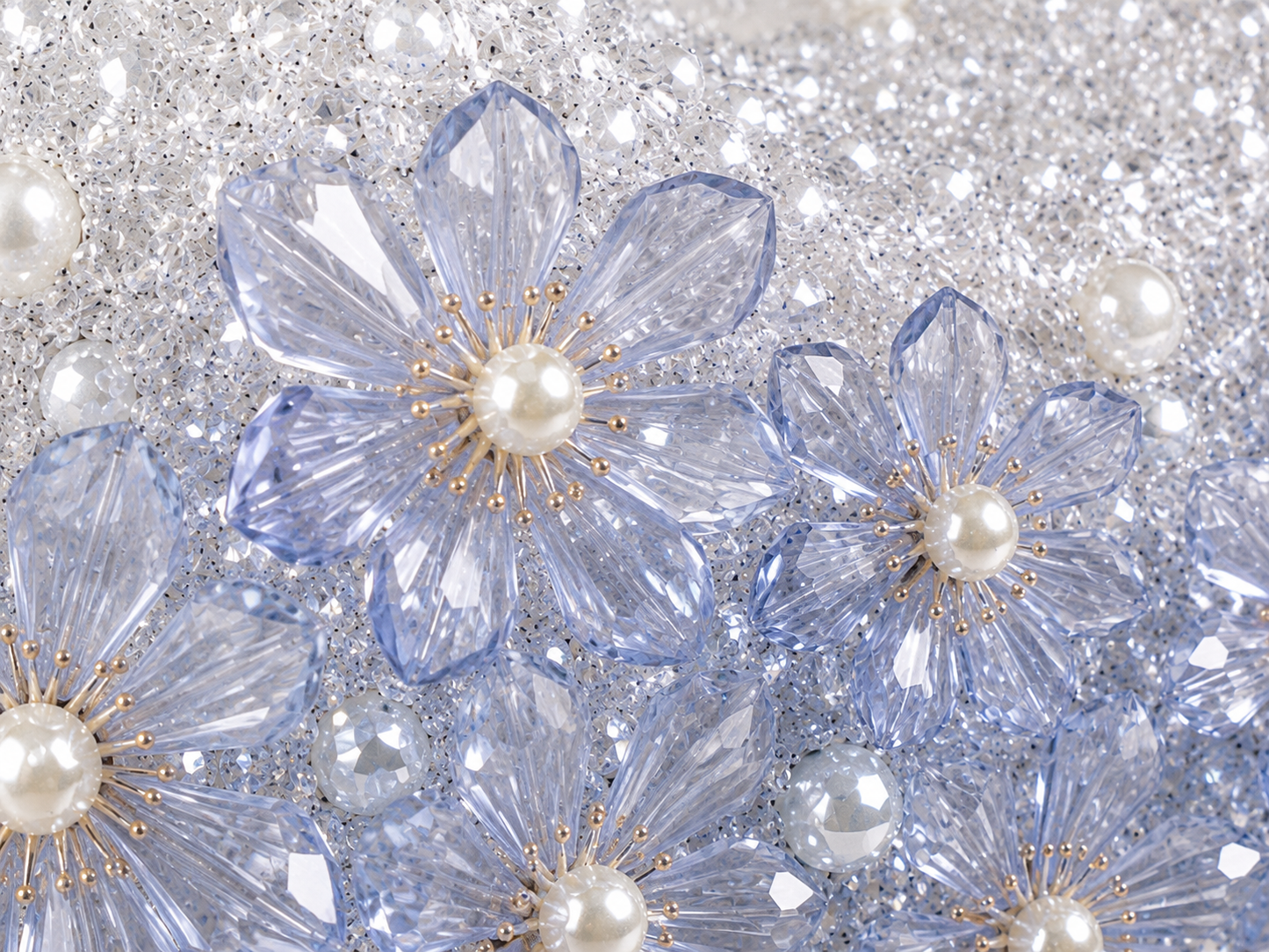 Ice Blue Floral Crystal Beaded Handbag