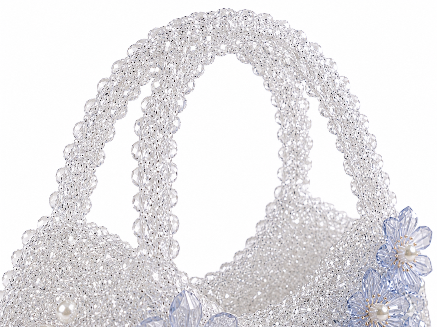 Ice Blue Floral Crystal Beaded Handbag