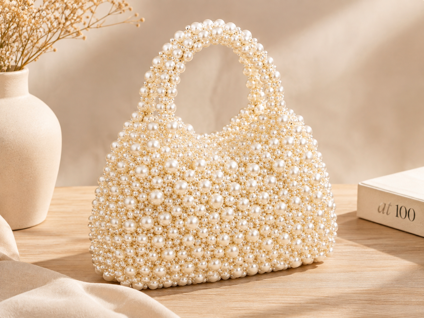 Champagne Gold Pearl Beaded Handbag