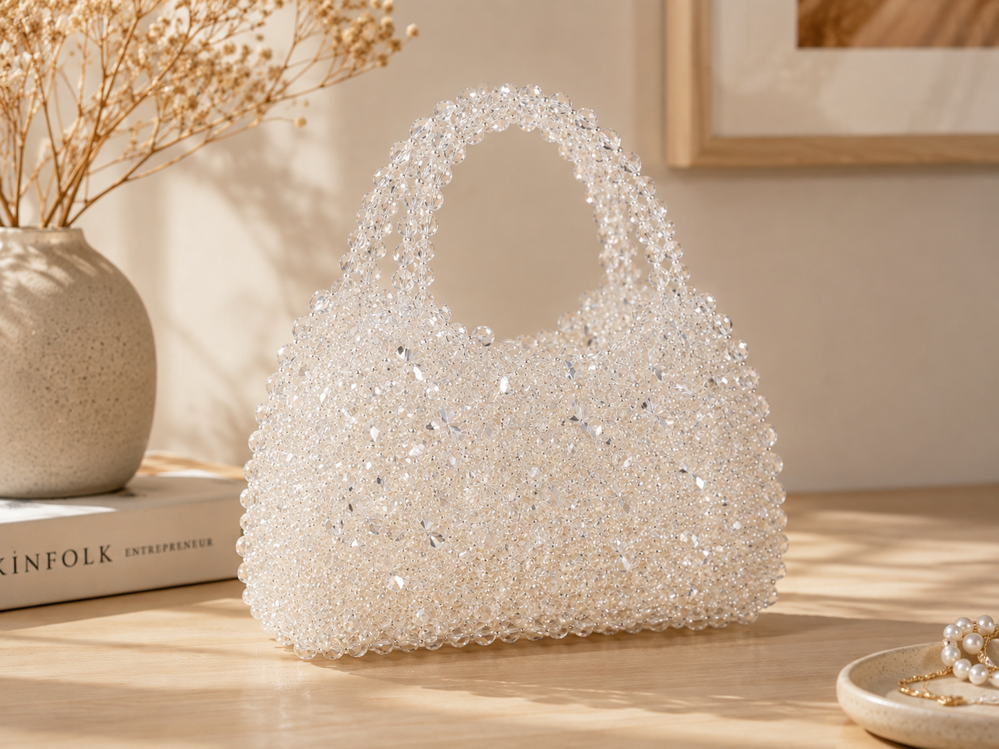 Ivory Crystal Beaded Luxury Handbag
