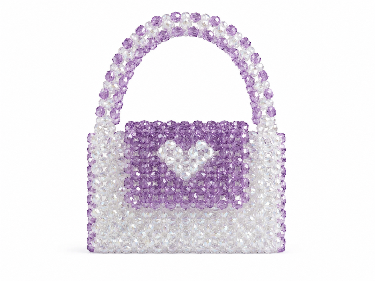 Lavender Heart Crystal Beaded Handbag