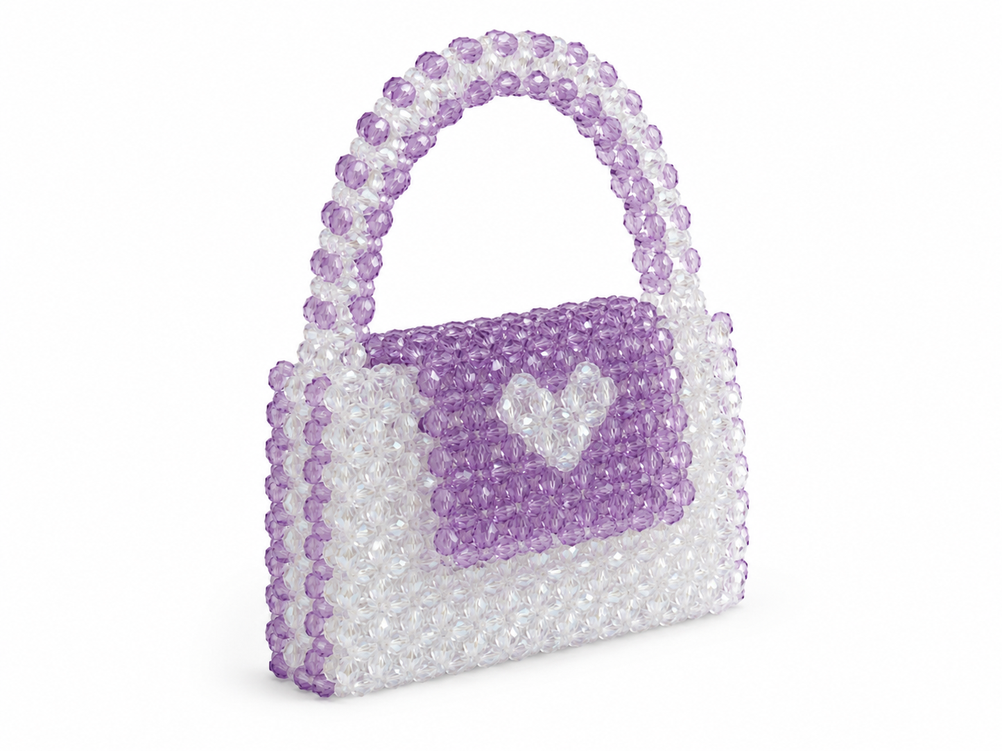 Lavender Heart Crystal Beaded Handbag