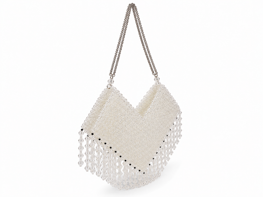 Ivory Crystal Beaded Fringe Shoulder Bag