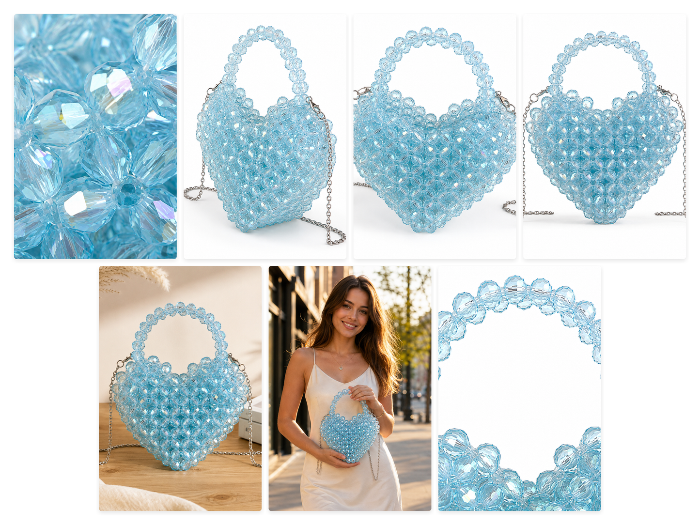 Ice Blue Crystal Beaded Shoulder Bag