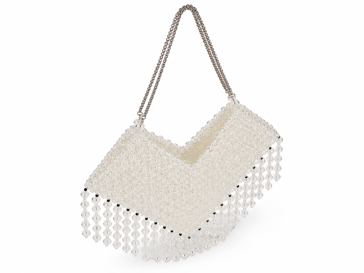 Ivory Crystal Beaded Fringe Shoulder Bag