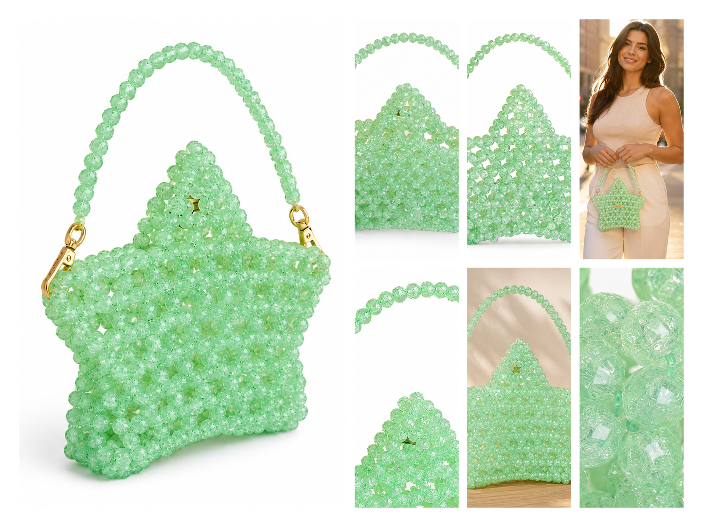 Mint Green Crystal Beaded Shoulder Bag