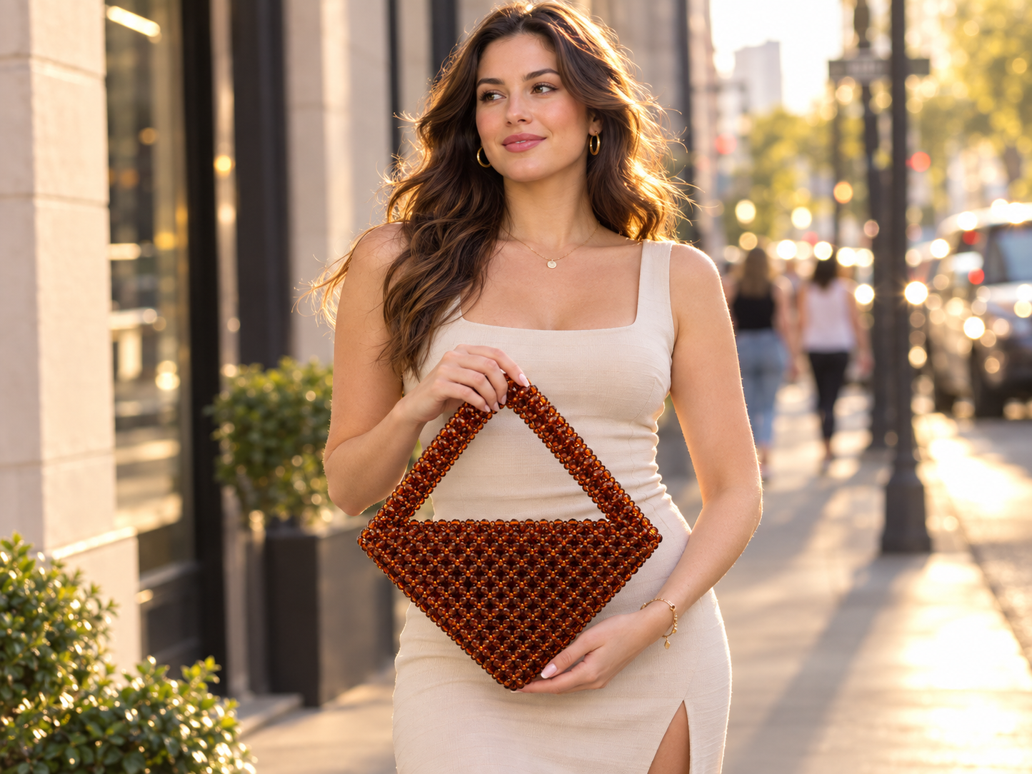 Chocolate Brown Crystal Beaded Handbag