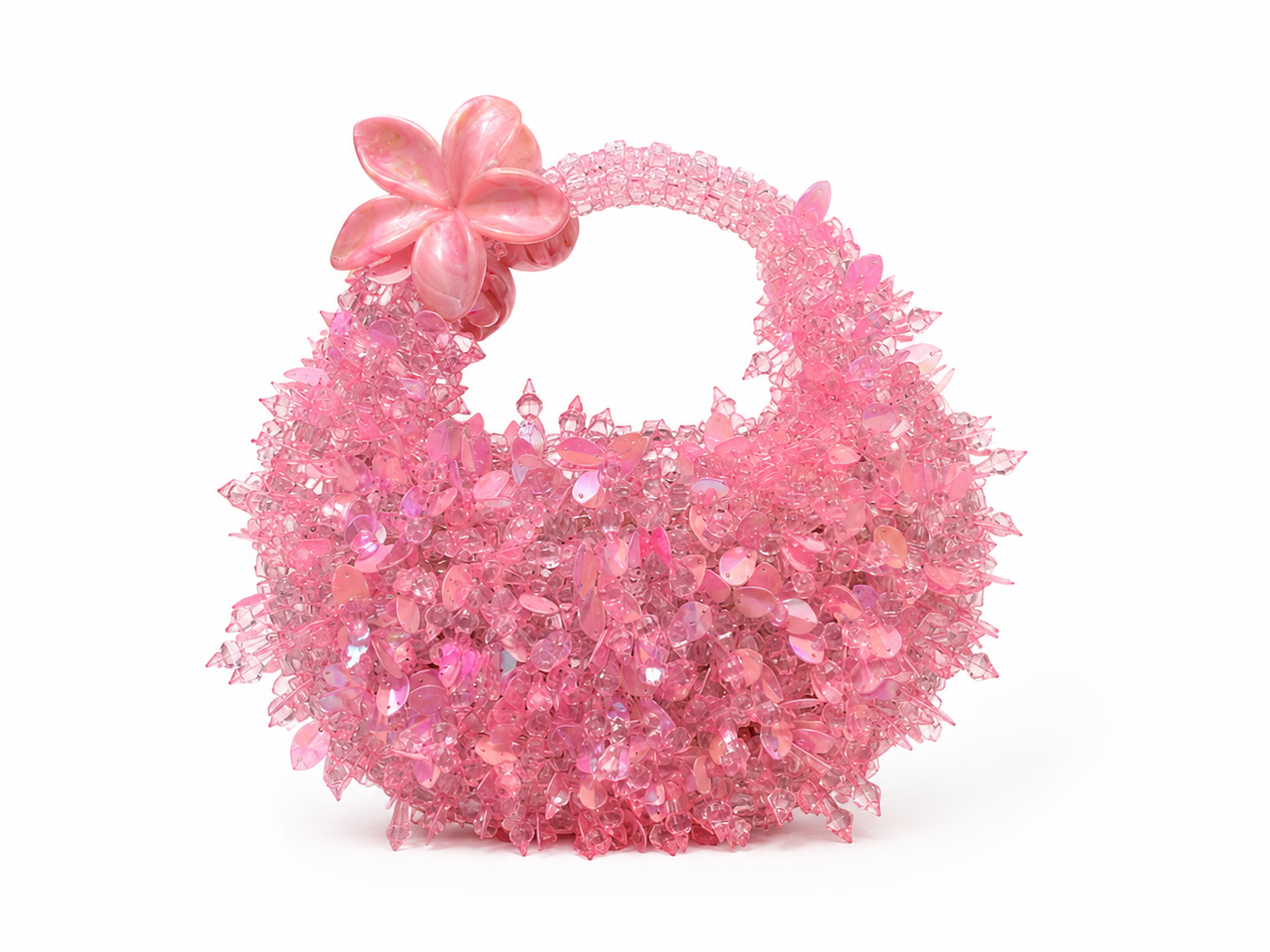 Rose Pink Floral Crystal Beaded Handbag