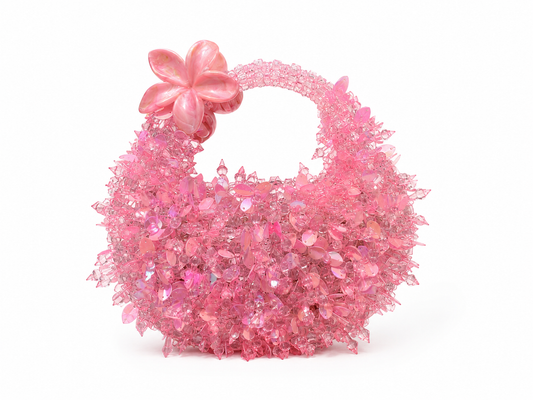 Rose Pink Floral Crystal Beaded Handbag