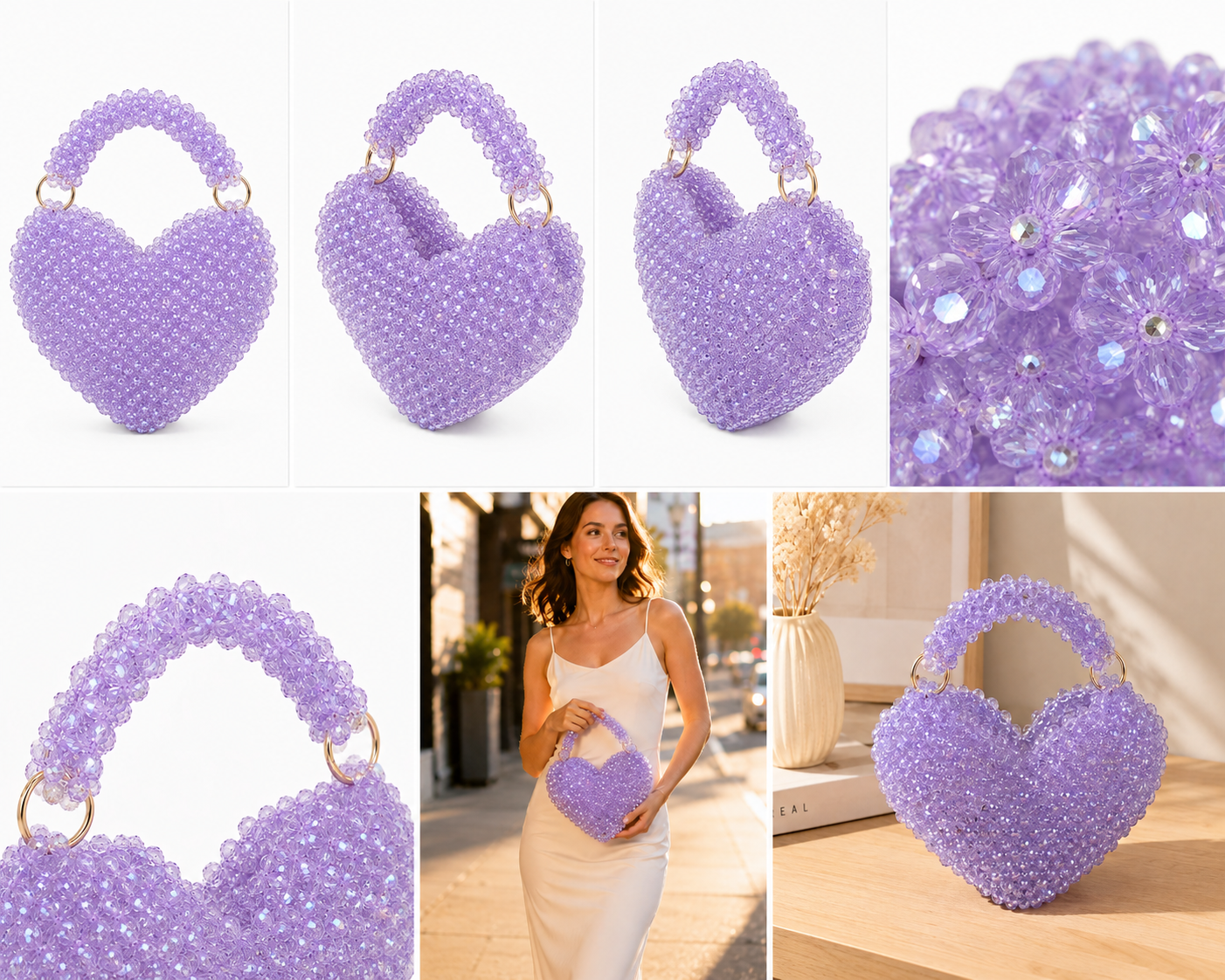 Lavender Crystal Beaded Evening Handbag